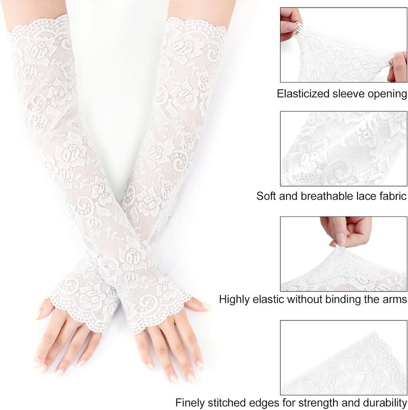 RainFlowwer Lace Arm Sleeves For Women Wedding Sleeve, Floral Long Fingerless Lace Gloves for Bridal Party Prom Costume - Image 4